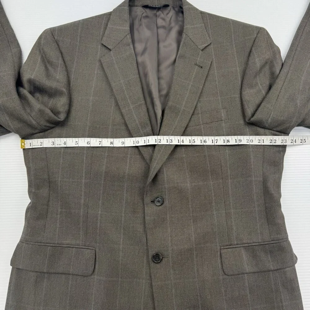 Jos A Bank 44R Sport Coat Blazer Taupe Gray Silk Camel Hair Windowpane